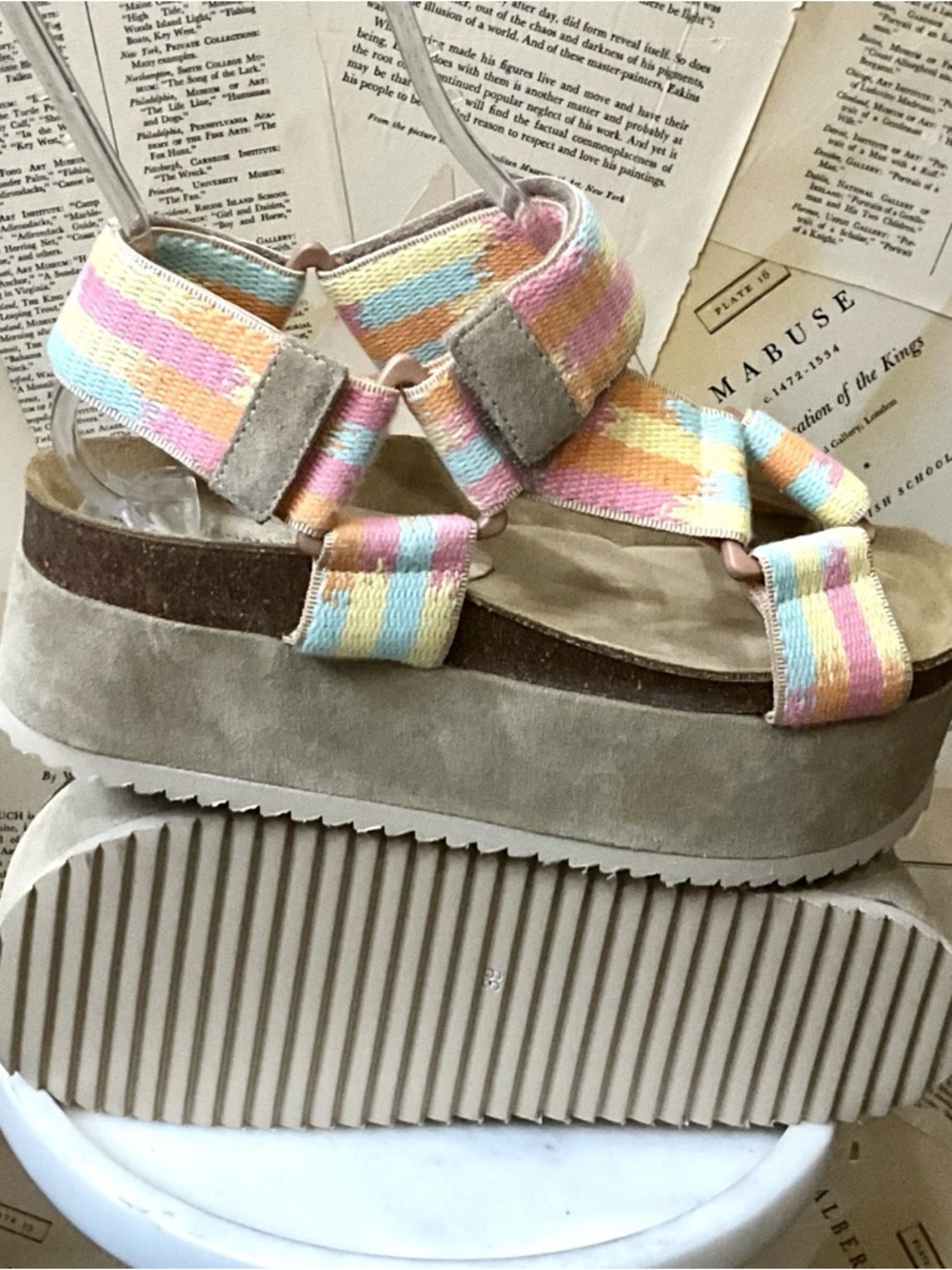 Free People Intentionally Blank Rule Breaker Remix Platform Sandal Taupe Suede - Picture 8 of 8